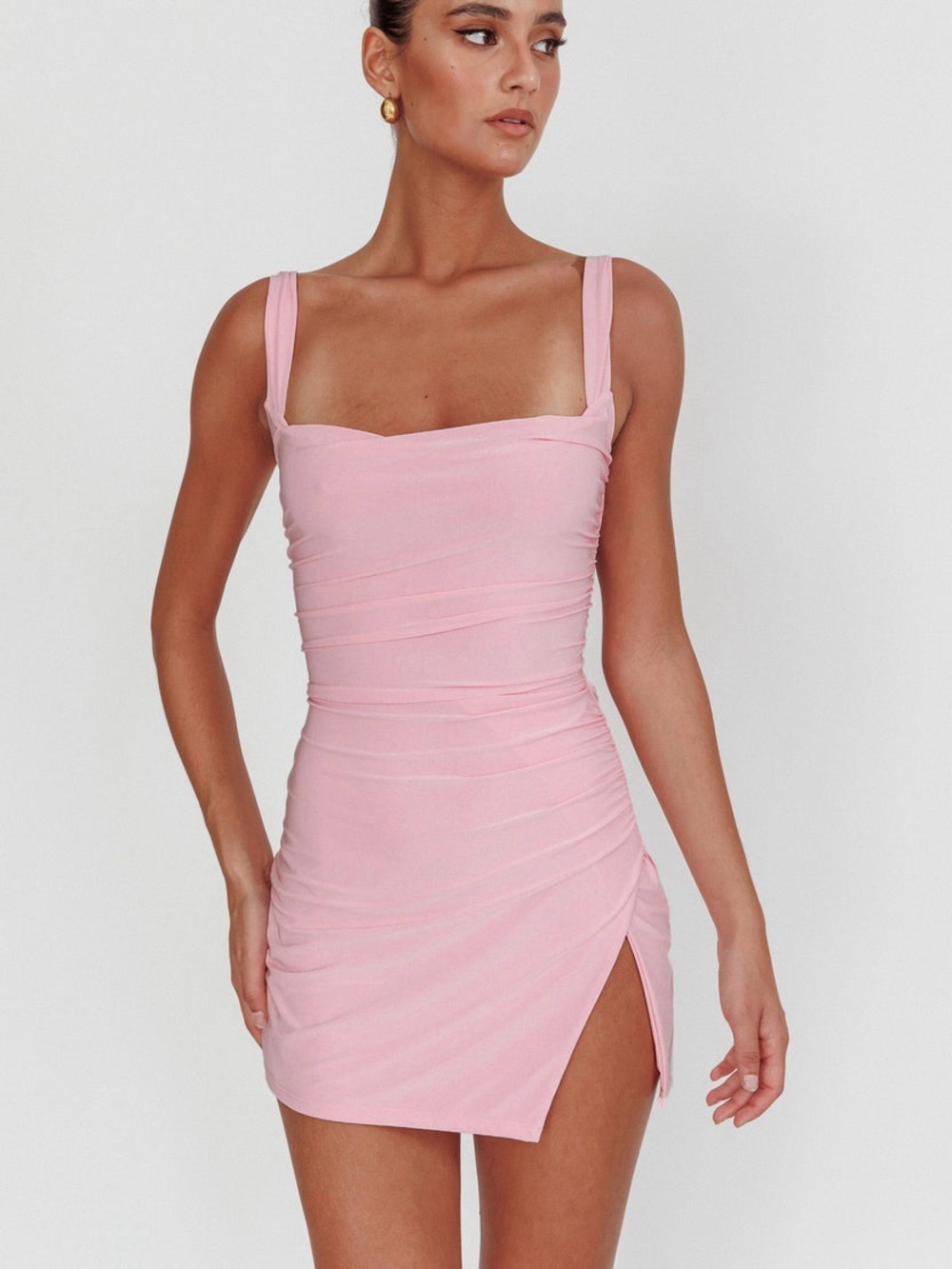 NWT Selfie Leslie Pink Won't Bite Backless Ruched Backless Mini Dress Size Small